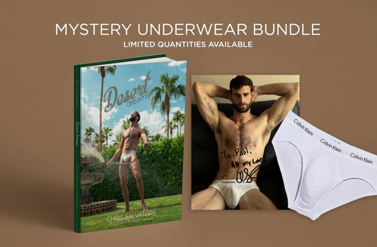 Desert Dreams Mystery Underwear Bundle: signed Desert Dreams hardcover, signed 8x10 photo and Calvin Klein briefs
